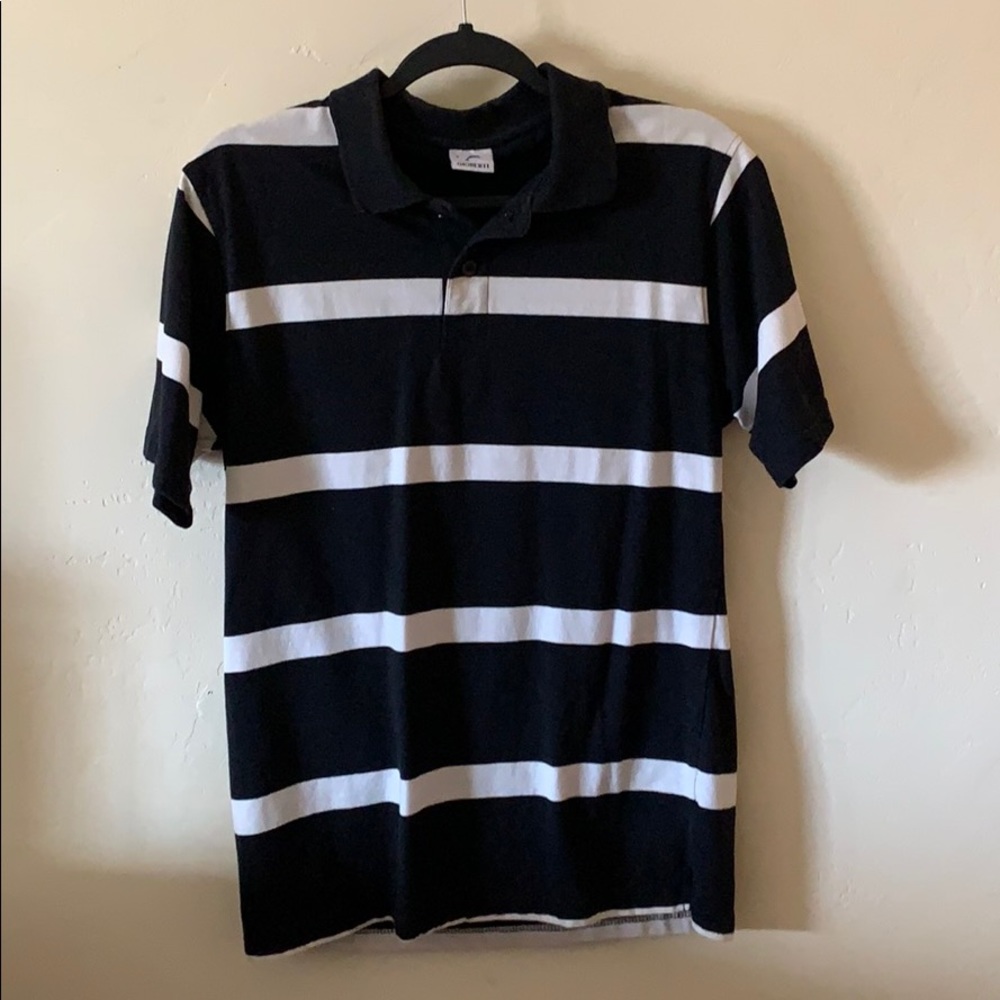 Black and white striped polo